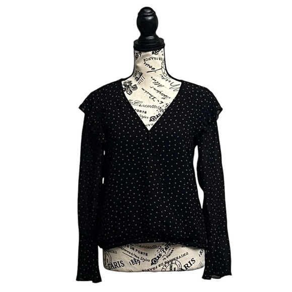 Sanctuary Black Polka Dot  Womens Cori Pullover Blouse Sem Sheer Boho Peasent S - Picture 2 of 10